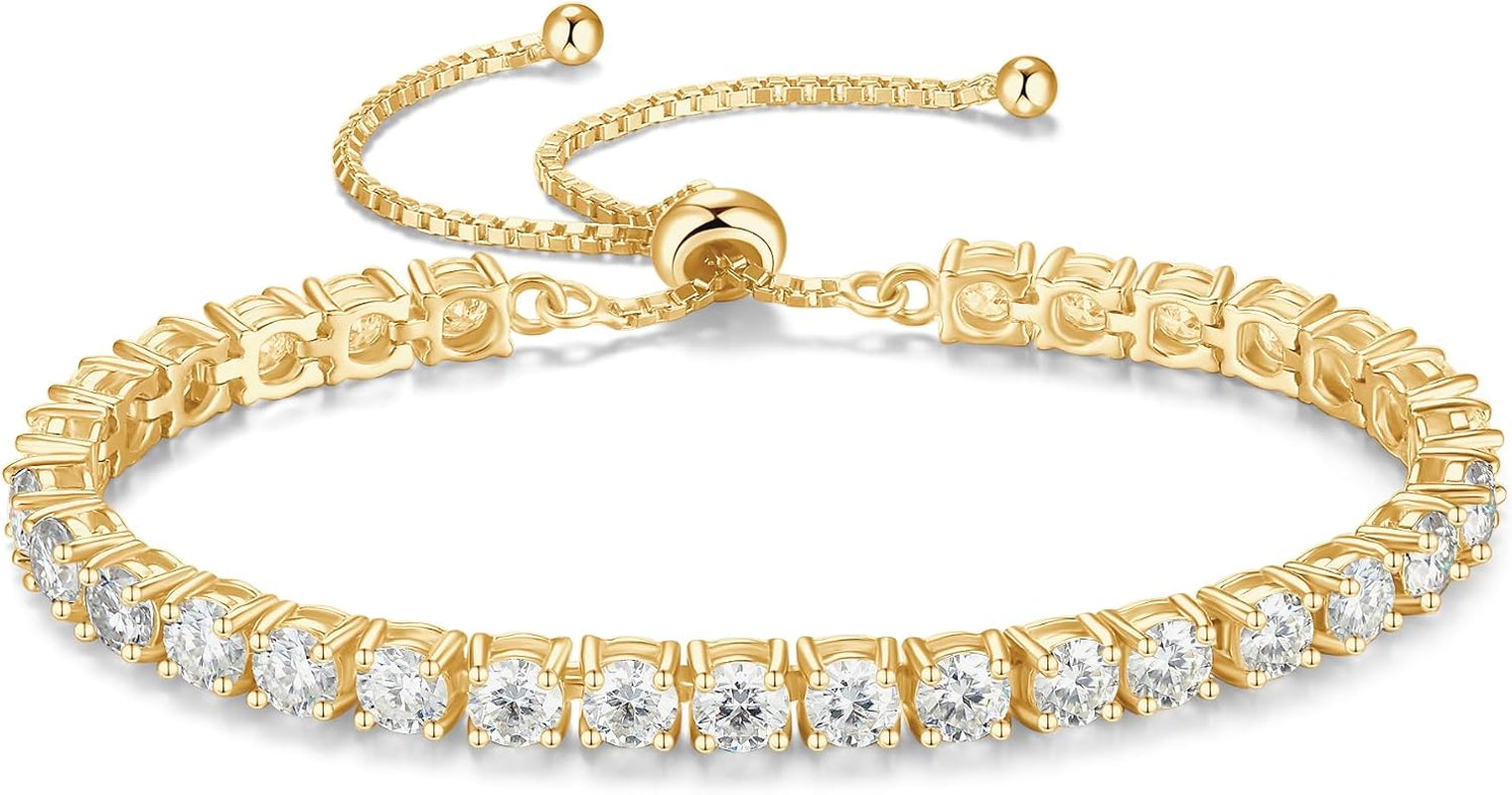 Birthstone Bracelet Jewelry for Women Sterling Silver with Gold Plated Tennis Bracelet Classic Bolo Adjustable Chain Fine Jewelry Anniversary Birthday Gifts for Women Mom Wife Her